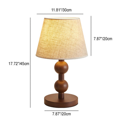 Contemporary Retro Wood Fabric Conical Shape Ball Column 1-Light Table Lamp For Bedroom