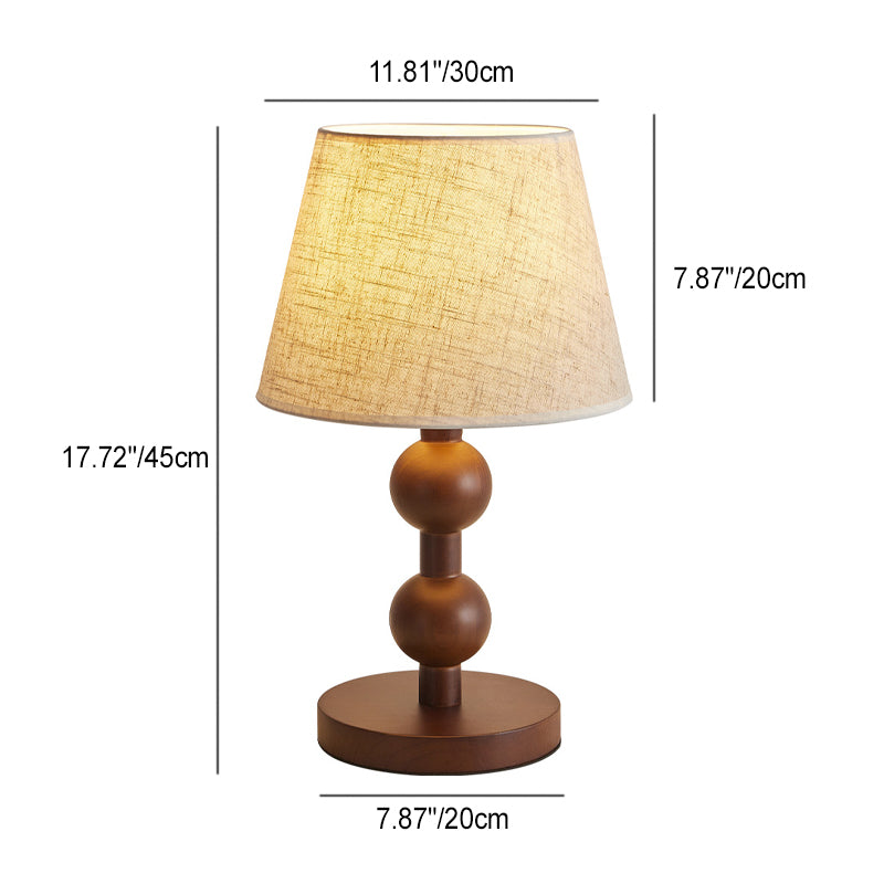 Contemporary Retro Wood Fabric Conical Shape Ball Column 1-Light Table Lamp For Bedroom