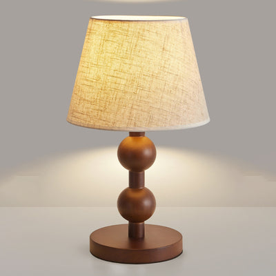 Contemporary Retro Wood Fabric Conical Shape Ball Column 1-Light Table Lamp For Bedroom