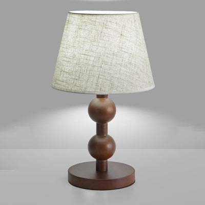 Contemporary Retro Wood Fabric Conical Shape Ball Column 1-Light Table Lamp For Bedroom