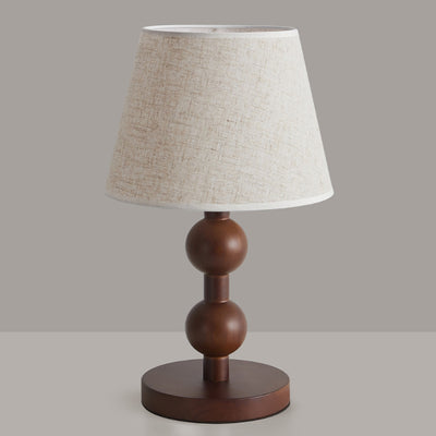 Contemporary Retro Wood Fabric Conical Shape Ball Column 1-Light Table Lamp For Bedroom