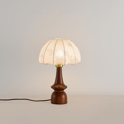 Contemporary Retro Pleated Conical Shade Flower Pattern Fabric Wood 1-Light Table Lamp For Bedroom