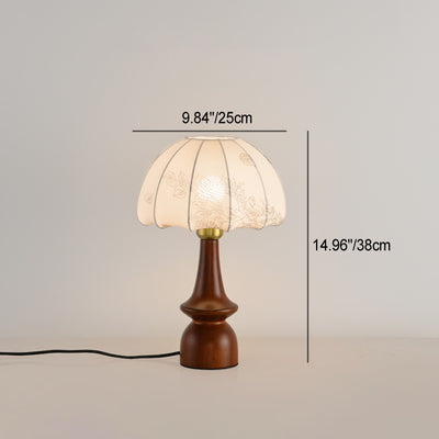 Contemporary Retro Pleated Conical Shade Flower Pattern Fabric Wood 1-Light Table Lamp For Bedroom