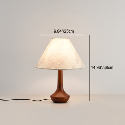 Contemporary Retro Pleated Conical Shade Flower Pattern Fabric Wood 1-Light Table Lamp For Bedroom