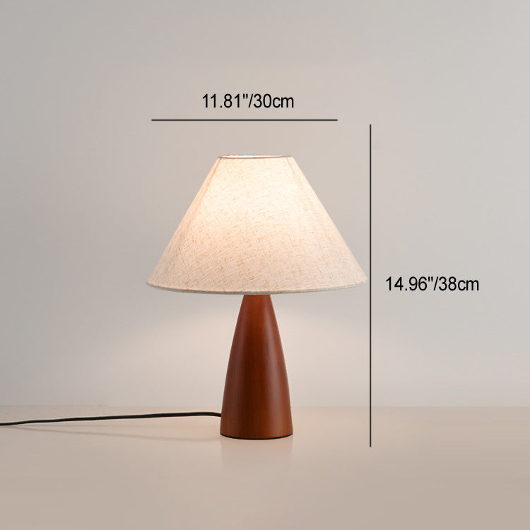 Contemporary Retro Pleated Conical Shade Flower Pattern Fabric Wood 1-Light Table Lamp For Bedroom