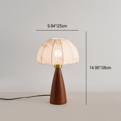 Contemporary Retro Pleated Conical Shade Flower Pattern Fabric Wood 1-Light Table Lamp For Bedroom