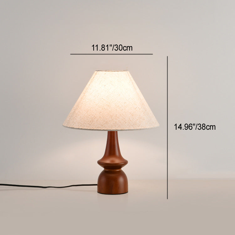 Contemporary Retro Pleated Conical Shade Flower Pattern Fabric Wood 1-Light Table Lamp For Bedroom