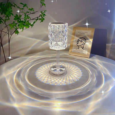 Modern Luxury Rechargeable Cup Shape Rose Shadow PS USB LED Table Lamp For Bedroom