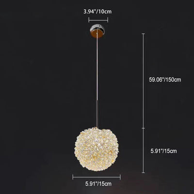 Modern Luxury Iron Crystal Round Ball 1-Light Pendant Light For Living Room