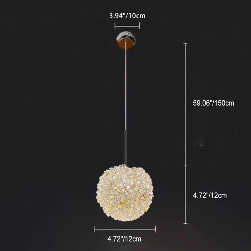 Modern Luxury Iron Crystal Round Ball 1-Light Pendant Light For Living Room