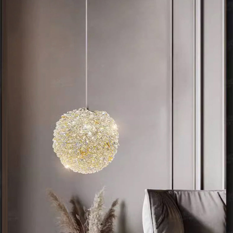 Modern Luxury Iron Crystal Round Ball 1-Light Pendant Light For Living Room