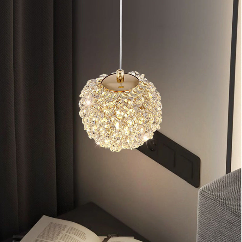 Modern Luxury Iron Crystal Round Ball 1-Light Pendant Light For Living Room