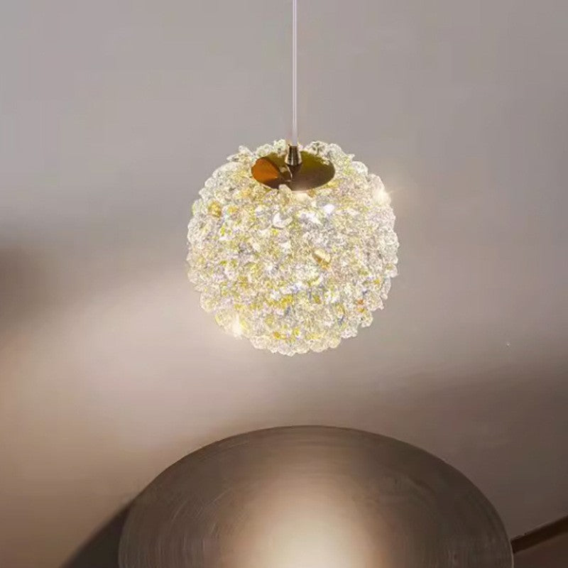 Modern Luxury Iron Crystal Round Ball 1-Light Pendant Light For Living Room