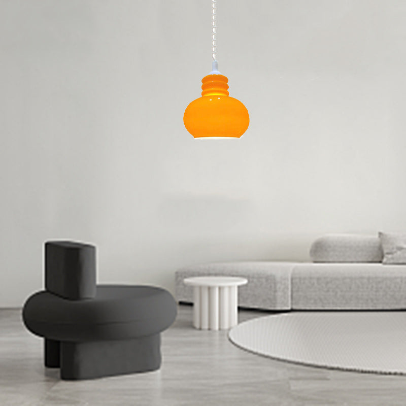 Contemporary Nordic Retractable Orange Glass 1-Light Pendant Light For Living Room