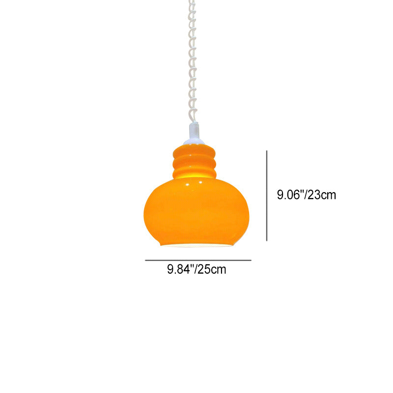 Contemporary Nordic Retractable Orange Glass 1-Light Pendant Light For Living Room