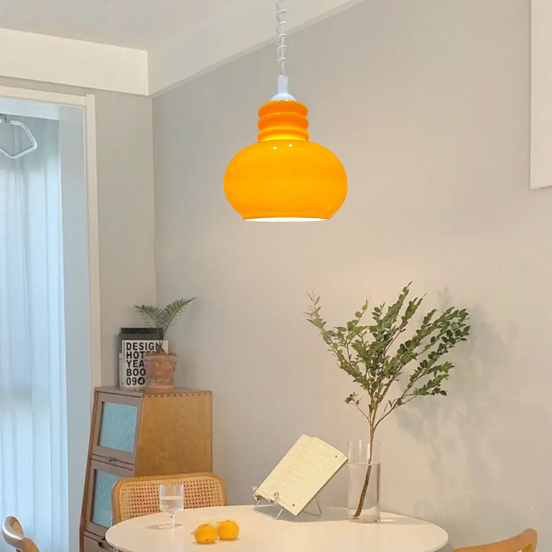 Contemporary Nordic Retractable Orange Glass 1-Light Pendant Light For Living Room