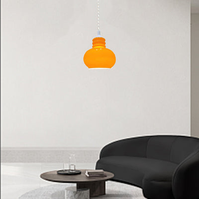 Contemporary Nordic Retractable Orange Glass 1-Light Pendant Light For Living Room