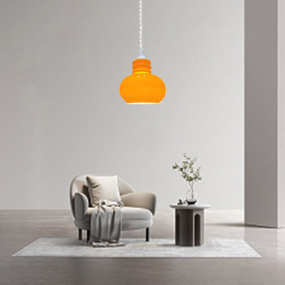 Contemporary Nordic Retractable Orange Glass 1-Light Pendant Light For Living Room