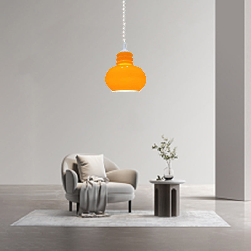 Contemporary Nordic Retractable Orange Glass 1-Light Pendant Light For Living Room