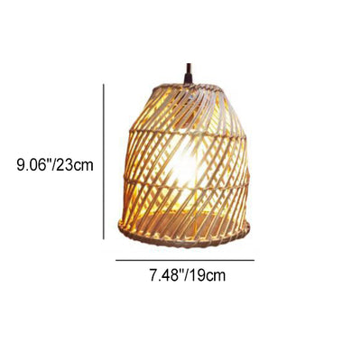 Contemporary Boho Weaving Rattan Dome 1-Light Pendant Light For Dining Room