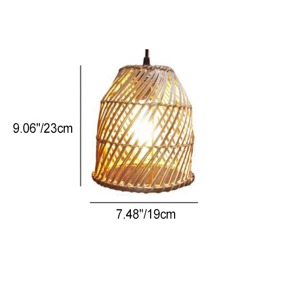 Contemporary Boho Weaving Rattan Dome 1-Light Pendant Light For Dining Room