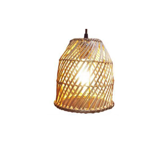 Contemporary Boho Weaving Rattan Dome 1-Light Pendant Light For Dining Room