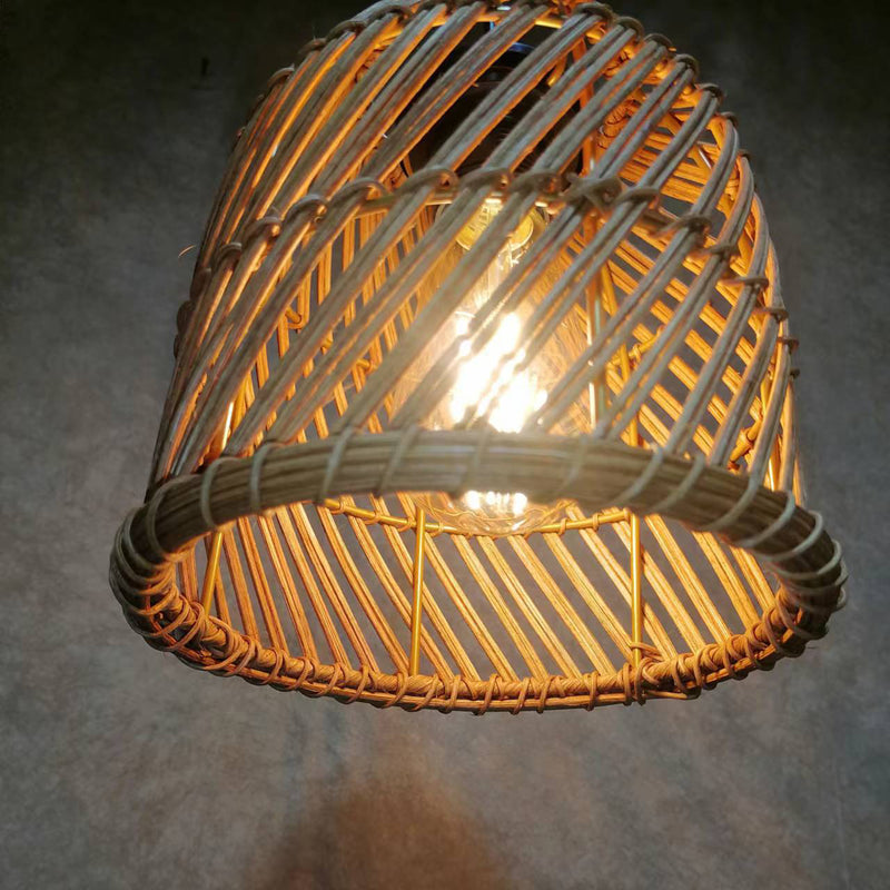 Contemporary Boho Weaving Rattan Dome 1-Light Pendant Light For Dining Room