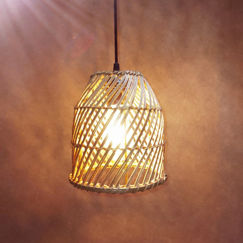 Contemporary Boho Weaving Rattan Dome 1-Light Pendant Light For Dining Room