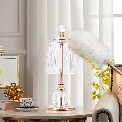 Modern Luxury Ball Cone Base Drum Glass Iron USB LED Table Lamp For Bedroom