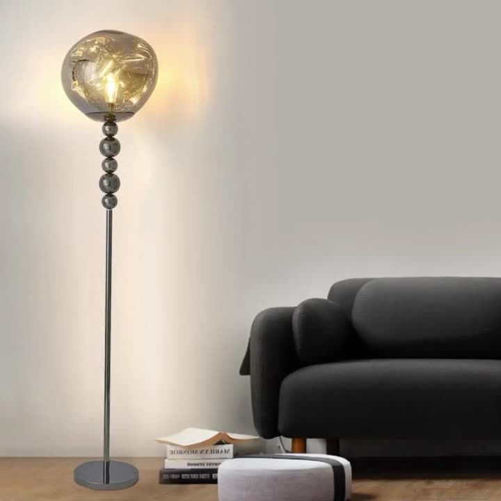 Modern Luxury Long Line Beaded Column Aluminum Acrylic 1-Light Standing Floor Lamp For Living Room