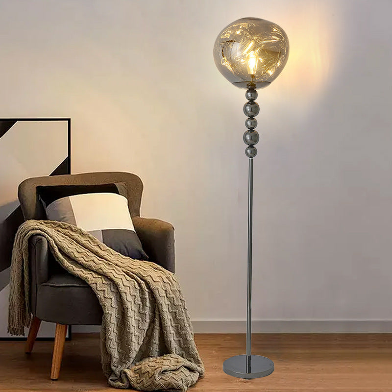 Modern Luxury Long Line Beaded Column Aluminum Acrylic 1-Light Standing Floor Lamp For Living Room