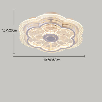 Contemporary Nordic Bluetooth Speaker Copper ABS Acrylic Round Flower Shape LED Semi-Flush Mount Ceiling Fan Light For Bedroom