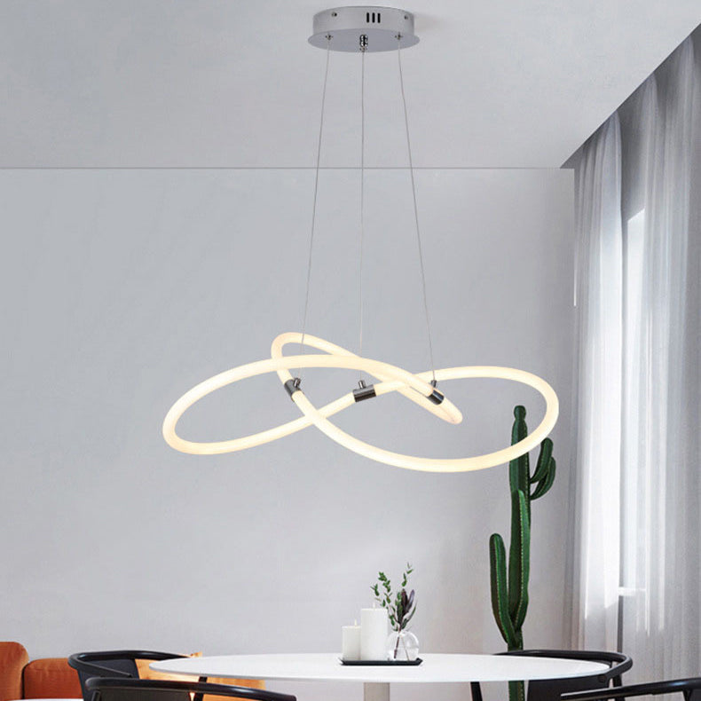 Contemporary Nordic Twist Ring Iron PC LED Island Light Chandelier For Living Room