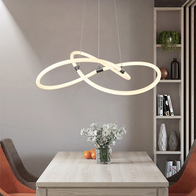 Contemporary Nordic Twist Ring Iron PC LED Island Light Chandelier For Living Room