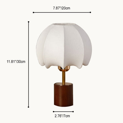 Traditional Chinese Dome Leaves Pattern Fabric Wood Iron 1-Light Table Lamp For Bedroom