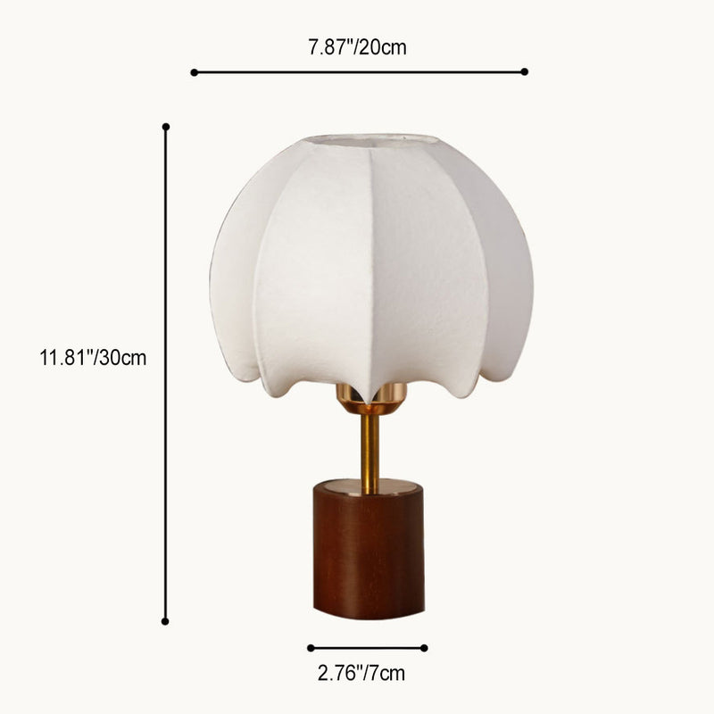 Traditional Chinese Dome Leaves Pattern Fabric Wood Iron 1-Light Table Lamp For Bedroom