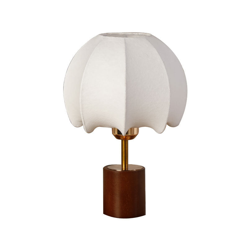 Traditional Chinese Dome Leaves Pattern Fabric Wood Iron 1-Light Table Lamp For Bedroom