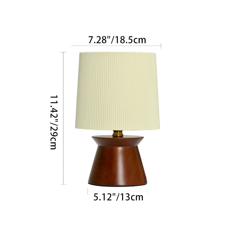 Contemporary Retro Wood Fabric Stripes Cylinder 1-Light Table Lamp For Bedside