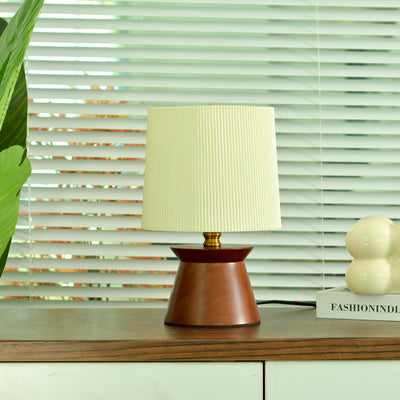 Contemporary Retro Wood Fabric Stripes Cylinder 1-Light Table Lamp For Bedside