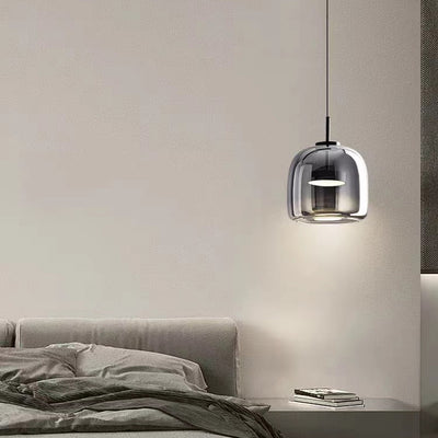 Modern Luxury Cylinder High Transparency Glass Iron LED Pendant Light For Bedroom