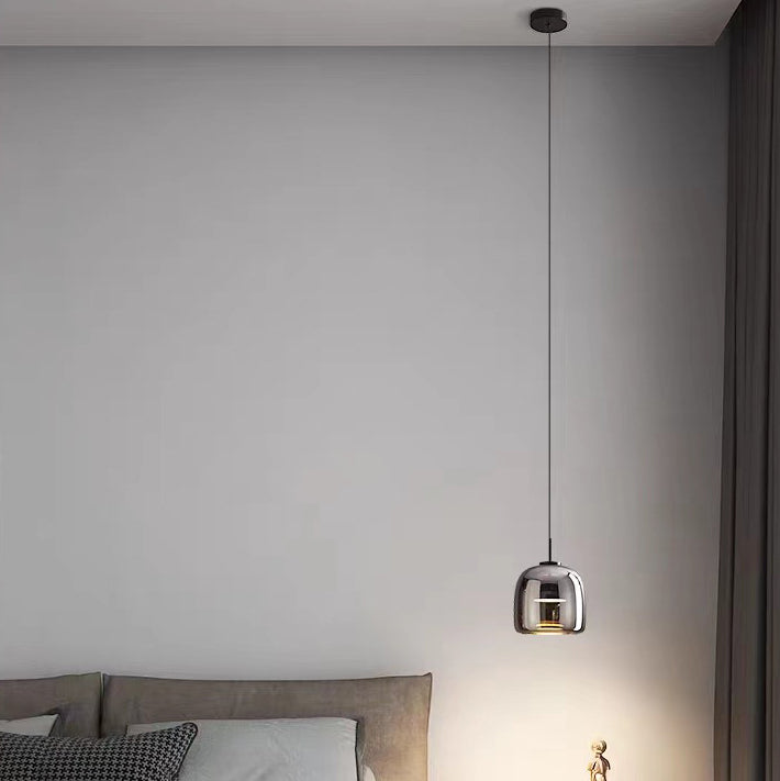 Modern Luxury Cylinder High Transparency Glass Iron LED Pendant Light For Bedroom