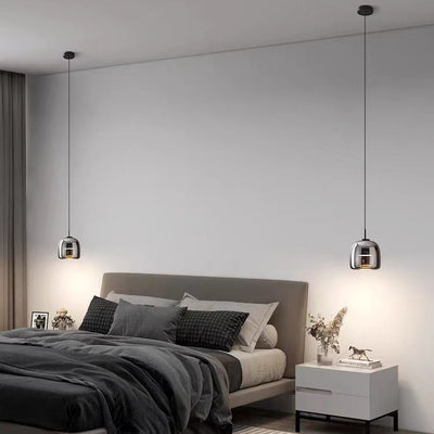 Modern Luxury Cylinder High Transparency Glass Iron LED Pendant Light For Bedroom