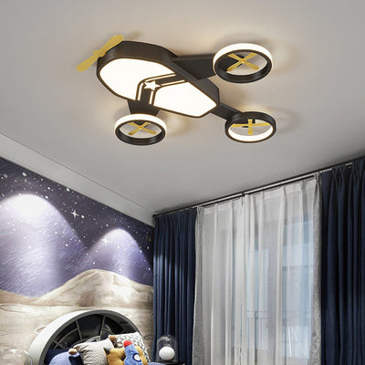 Contemporary Creative Kids Cartoon Airplane Iron Aluminum Acrylic LED Flush Mount Ceiling Light For Bedroom