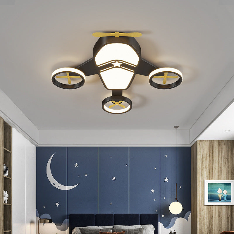 Contemporary Creative Kids Cartoon Airplane Iron Aluminum Acrylic LED Flush Mount Ceiling Light For Bedroom