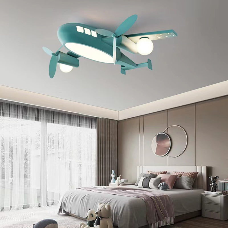 Contemporary Creative Kids Cartoon Airplane Iron Aluminum Acrylic LED Flush Mount Ceiling Light For Bedroom