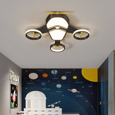 Contemporary Creative Kids Cartoon Airplane Iron Aluminum Acrylic LED Flush Mount Ceiling Light For Bedroom