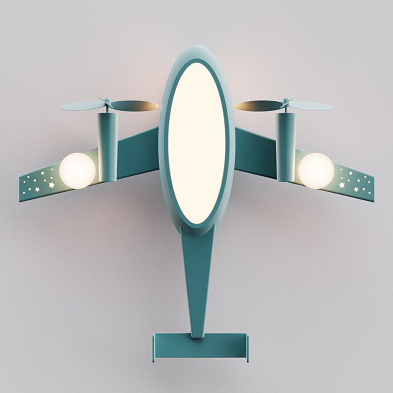 Contemporary Creative Kids Cartoon Airplane Iron Aluminum Acrylic LED Flush Mount Ceiling Light For Bedroom