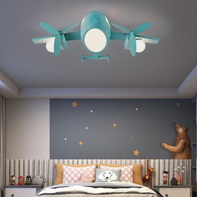 Contemporary Creative Kids Cartoon Airplane Iron Aluminum Acrylic LED Flush Mount Ceiling Light For Bedroom