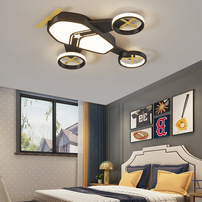 Contemporary Creative Kids Cartoon Airplane Iron Aluminum Acrylic LED Flush Mount Ceiling Light For Bedroom