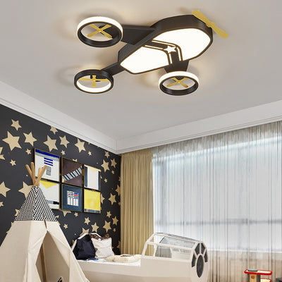 Contemporary Creative Kids Cartoon Airplane Iron Aluminum Acrylic LED Flush Mount Ceiling Light For Bedroom